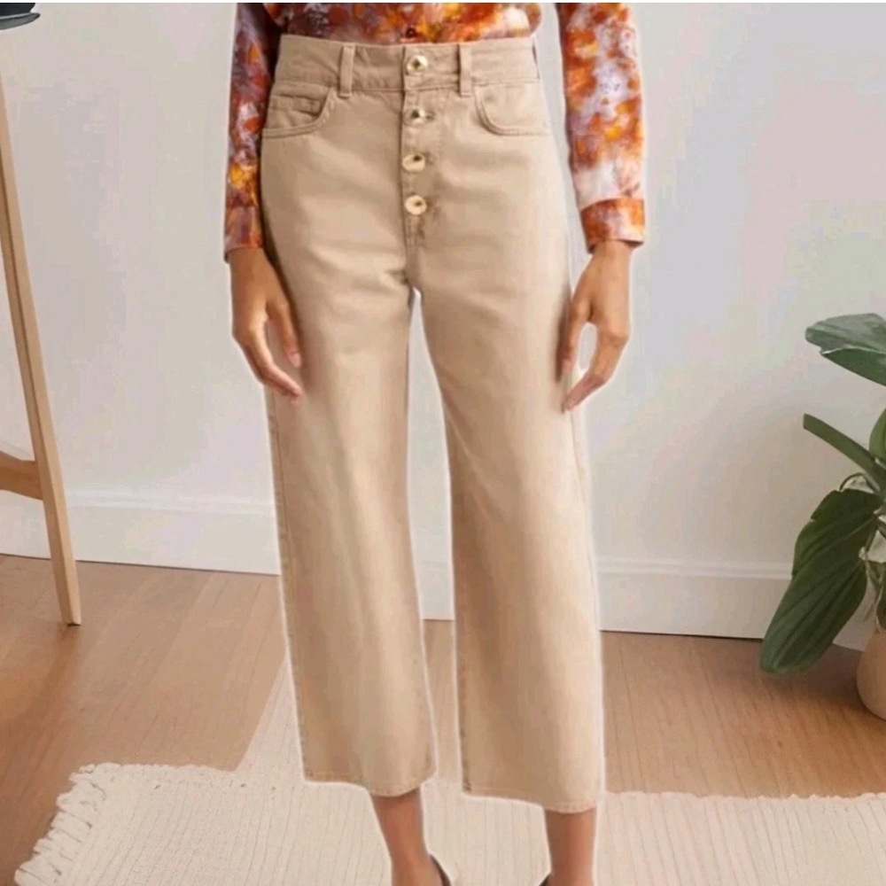 J Jill Denim High Rise Wide Leg Crop Jeans Plus 18W Tall Beige Button Fly Nwt